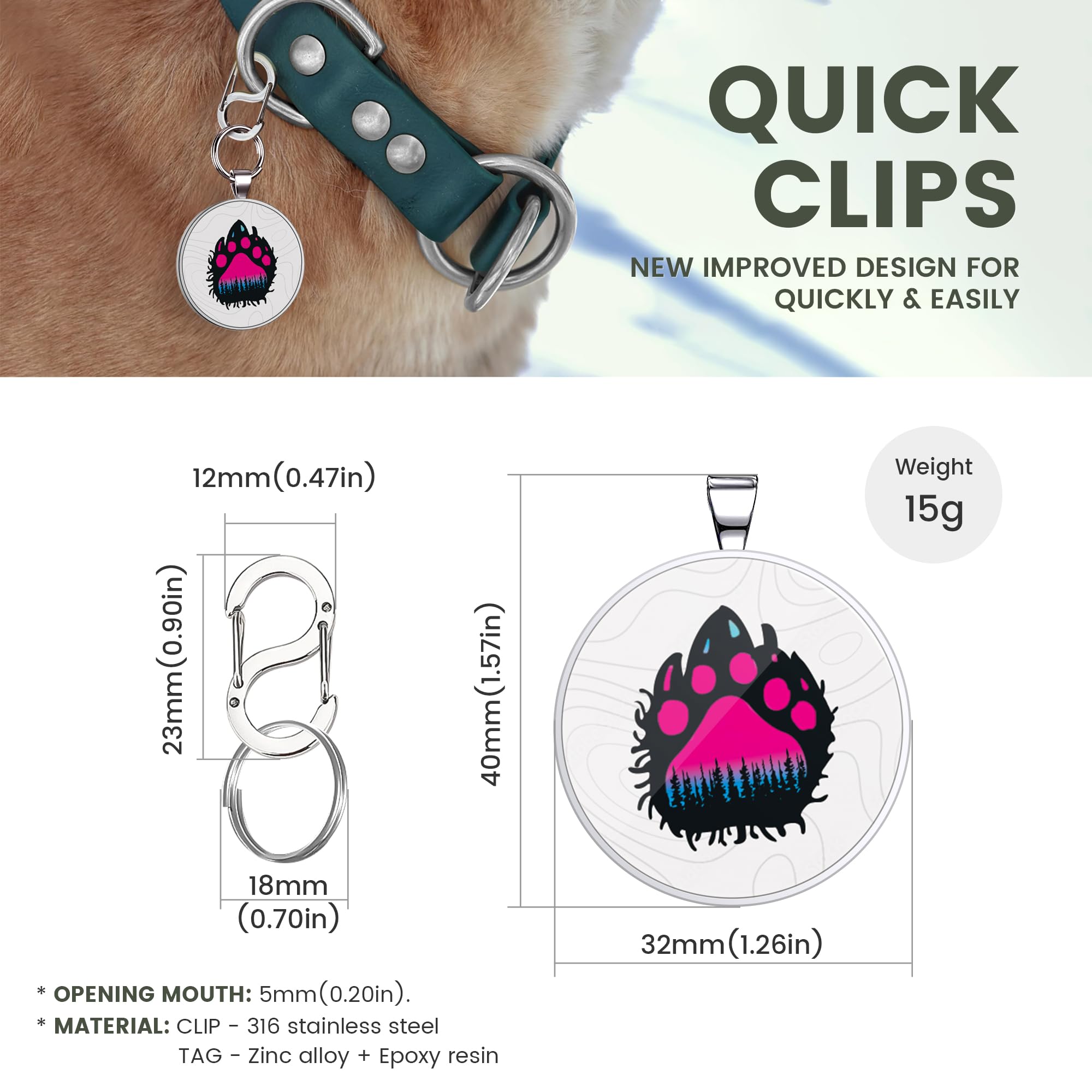 Quick clips QR code pet tag-Pink Paw