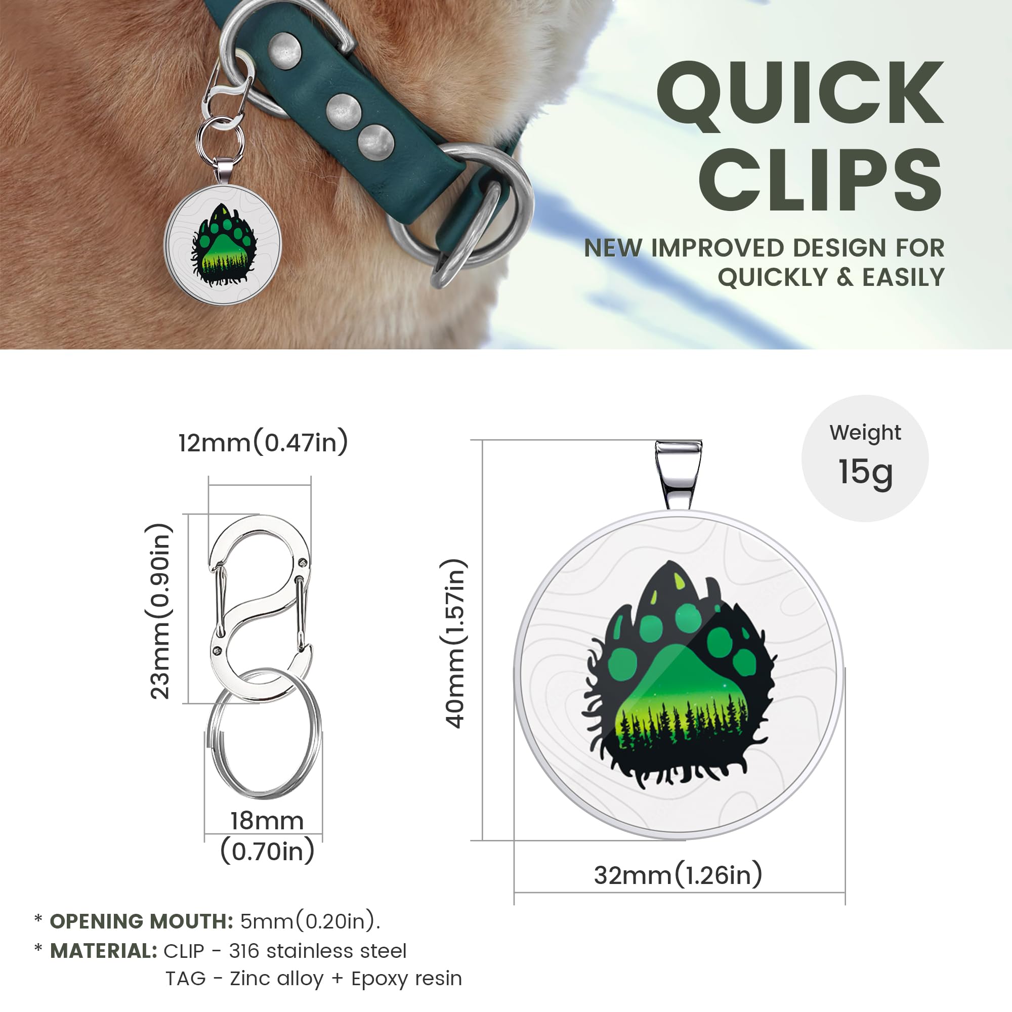 Quick clips QR code pet tag-Green Paw